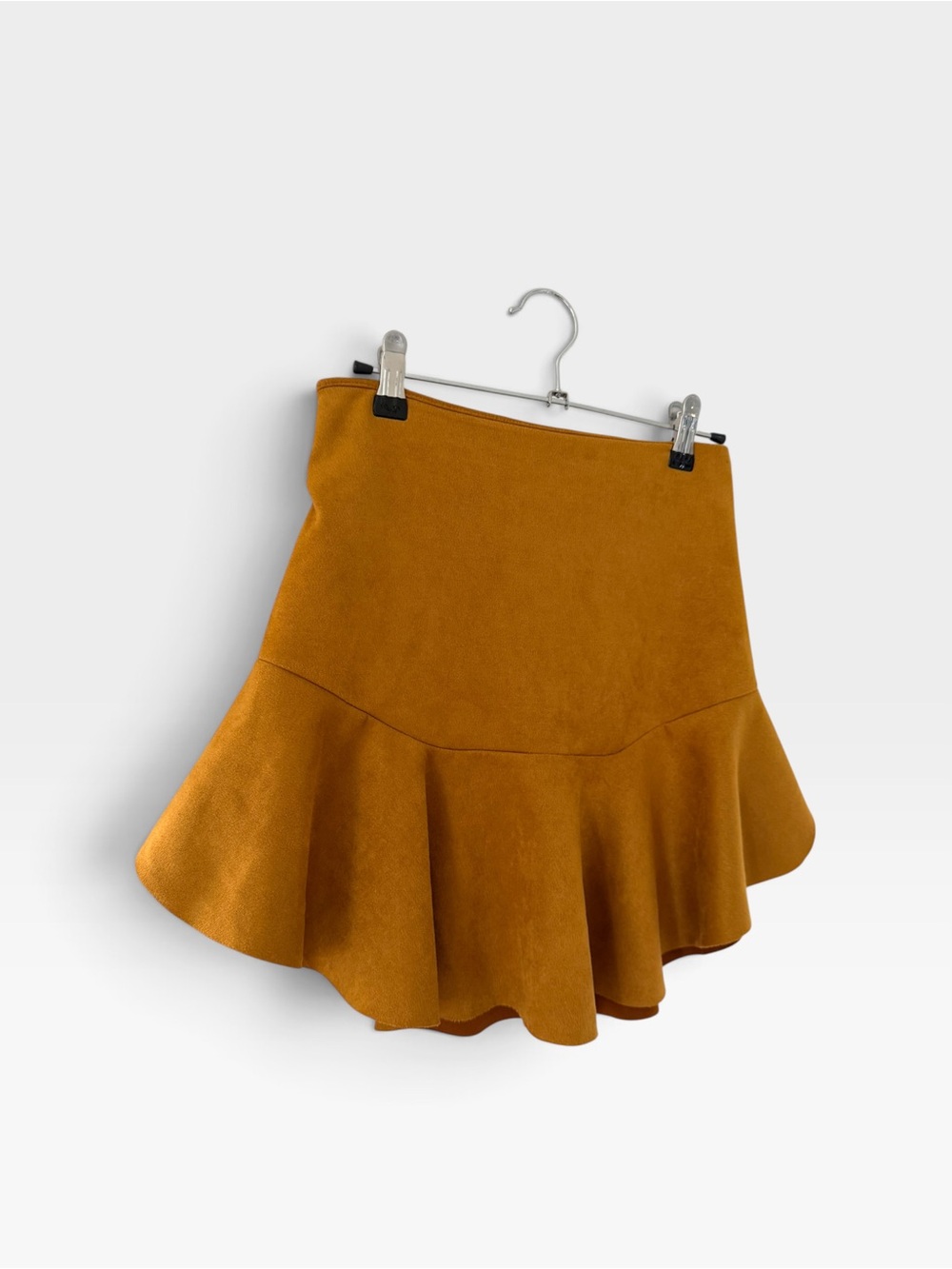 Design Lab Lord & Taylor Mustard Suede-Look Ruffle Mini Skirt - Picture 8 of 9